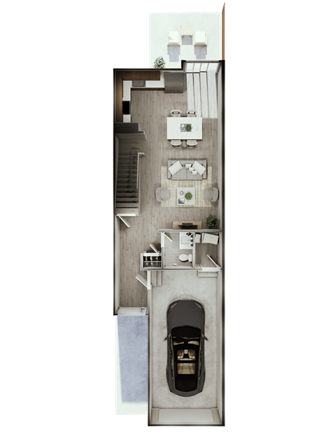 a floor plan of a house with a garage and a car